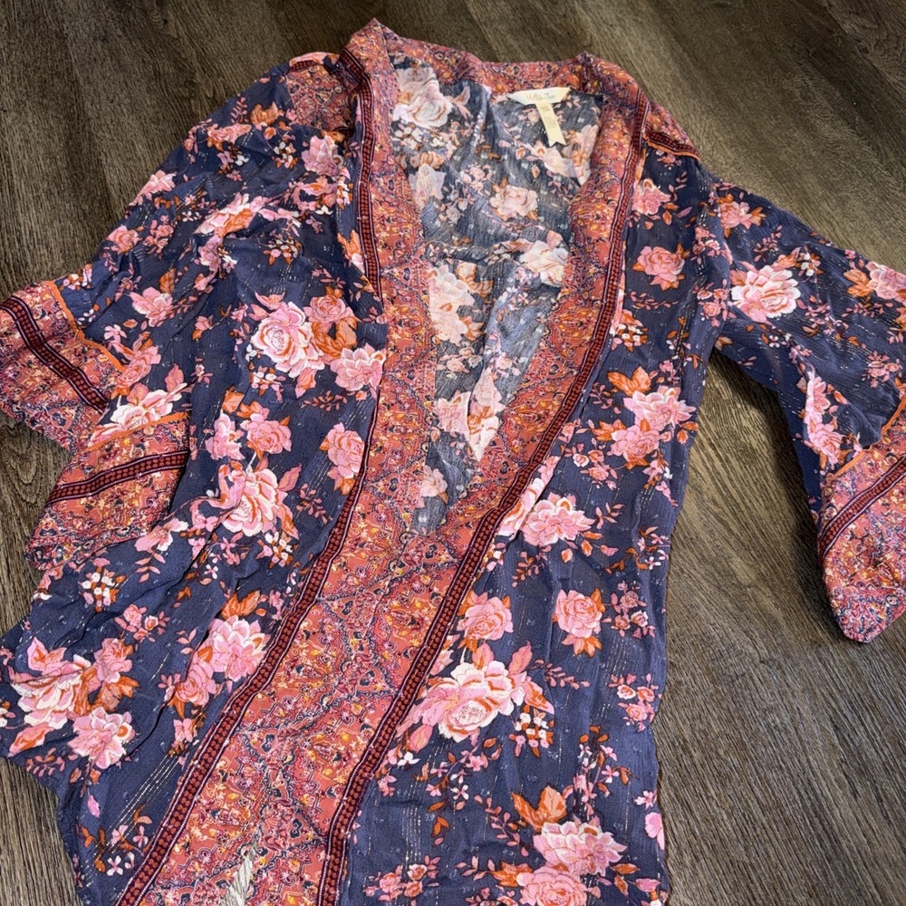 Matilda Jane Olivia periwinkle floral kimono with shimmer women's M-L